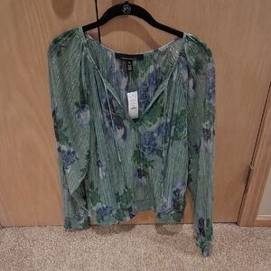 White House Black Market Green and Blue Floral Blouse